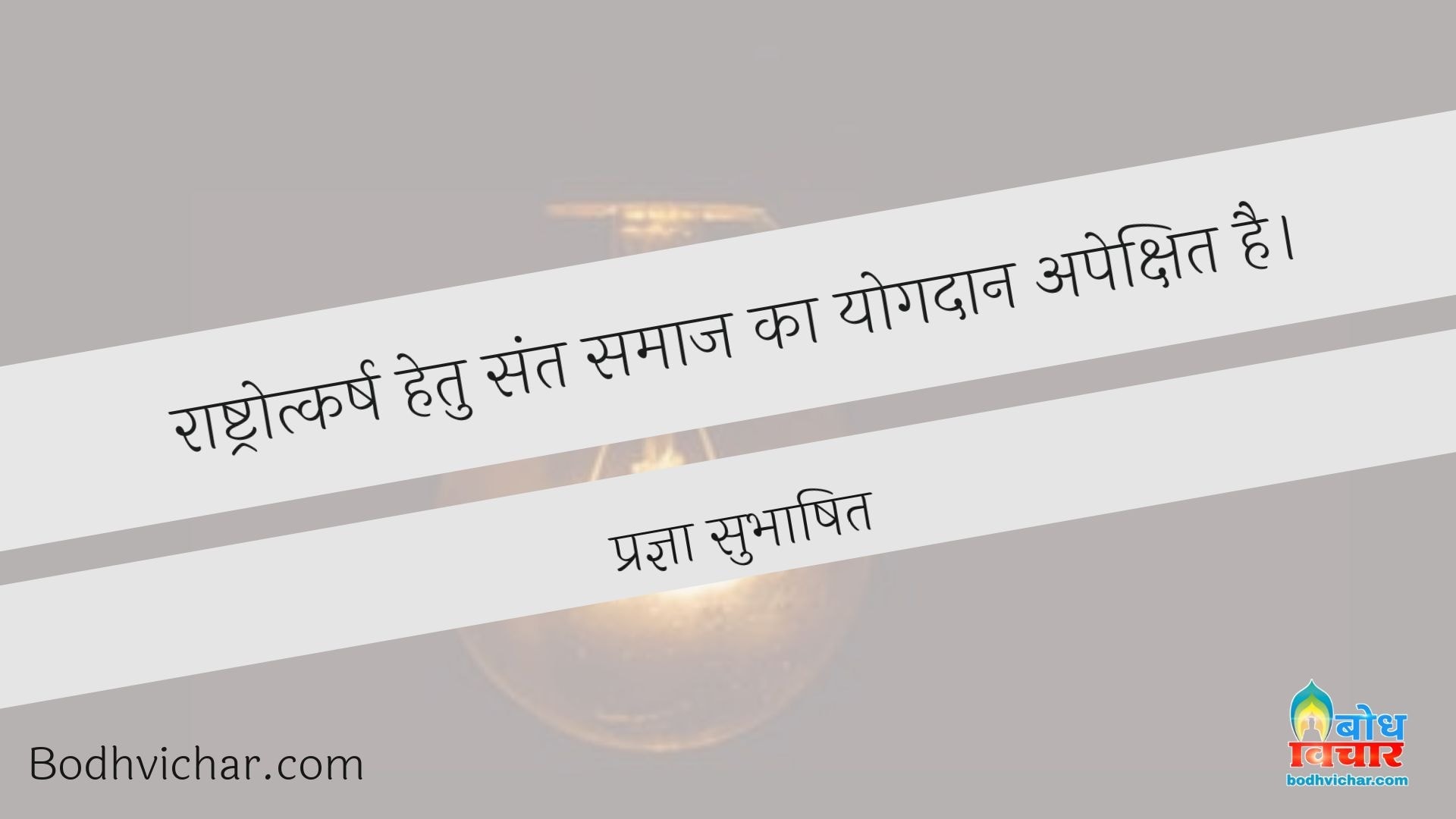 राष्ट्रोत्कर्ष हेतु संत समाज का योगदान अपेक्षित है। : Rashtrotkarsh hetu sant samaj ka yogdaan apekshit hai - प्रज्ञा सुभाषित