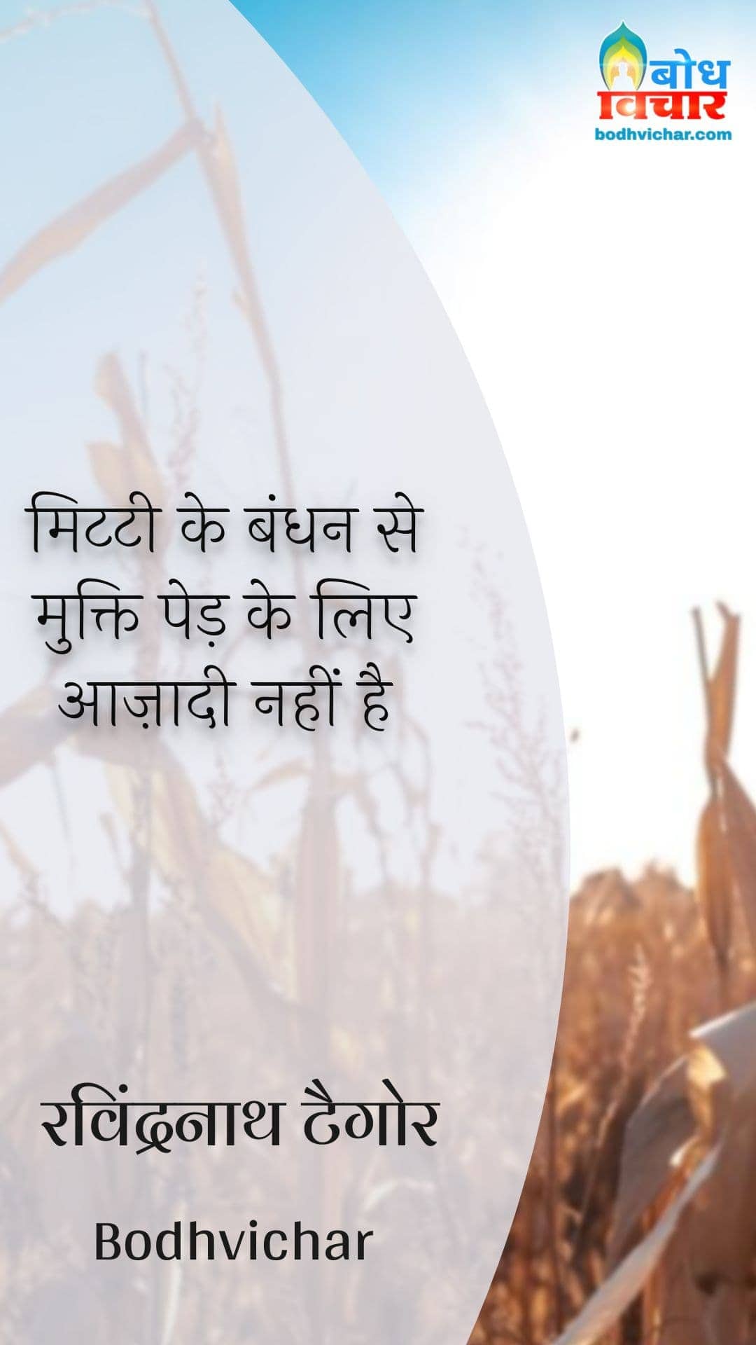 मिटटी के बंधन से मुक्ति पेड़ के लिए आज़ादी नहीं है : Mitti ke badhan se mukti ped ke liye aazadi nahi hai - रवीन्द्रनाथ टैगोर