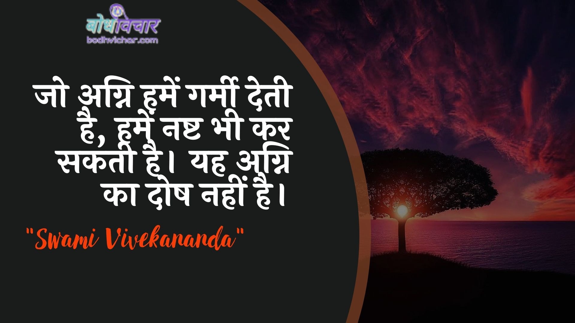 जो अग्नि हमें गर्मी देती है, हमें नष्ट भी कर सकती है। यह अग्नि का दोष नहीं है। : Jo agni hamen garmee detee hai, hamen nasht bhee kar sakatee hai. yah agni ka dosh nahin hai. - स्वामी विवेकानन्द | Swami Vivekananda