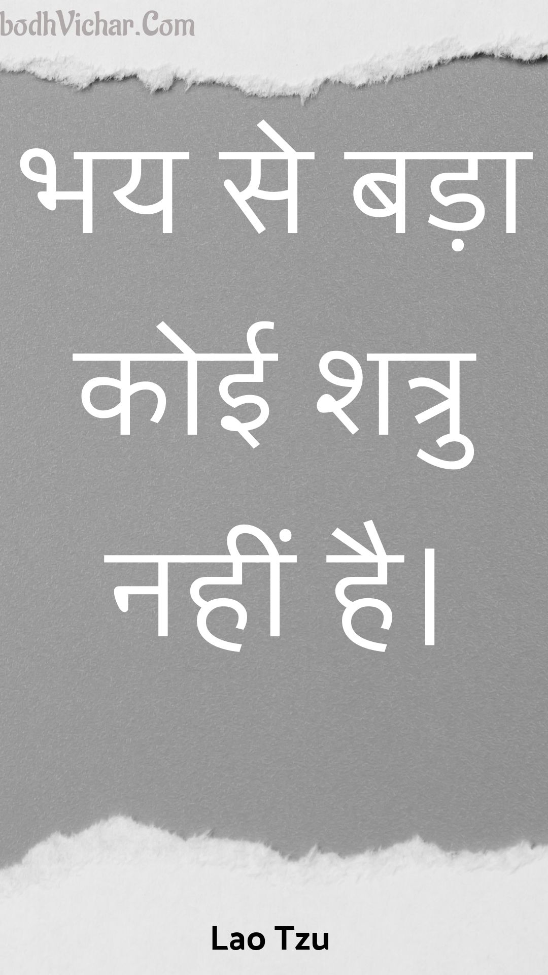 भय से बड़ा कोई शत्रु नहीं है। : Bhay se bada koee shatru nahin hai. - Lao Tzu