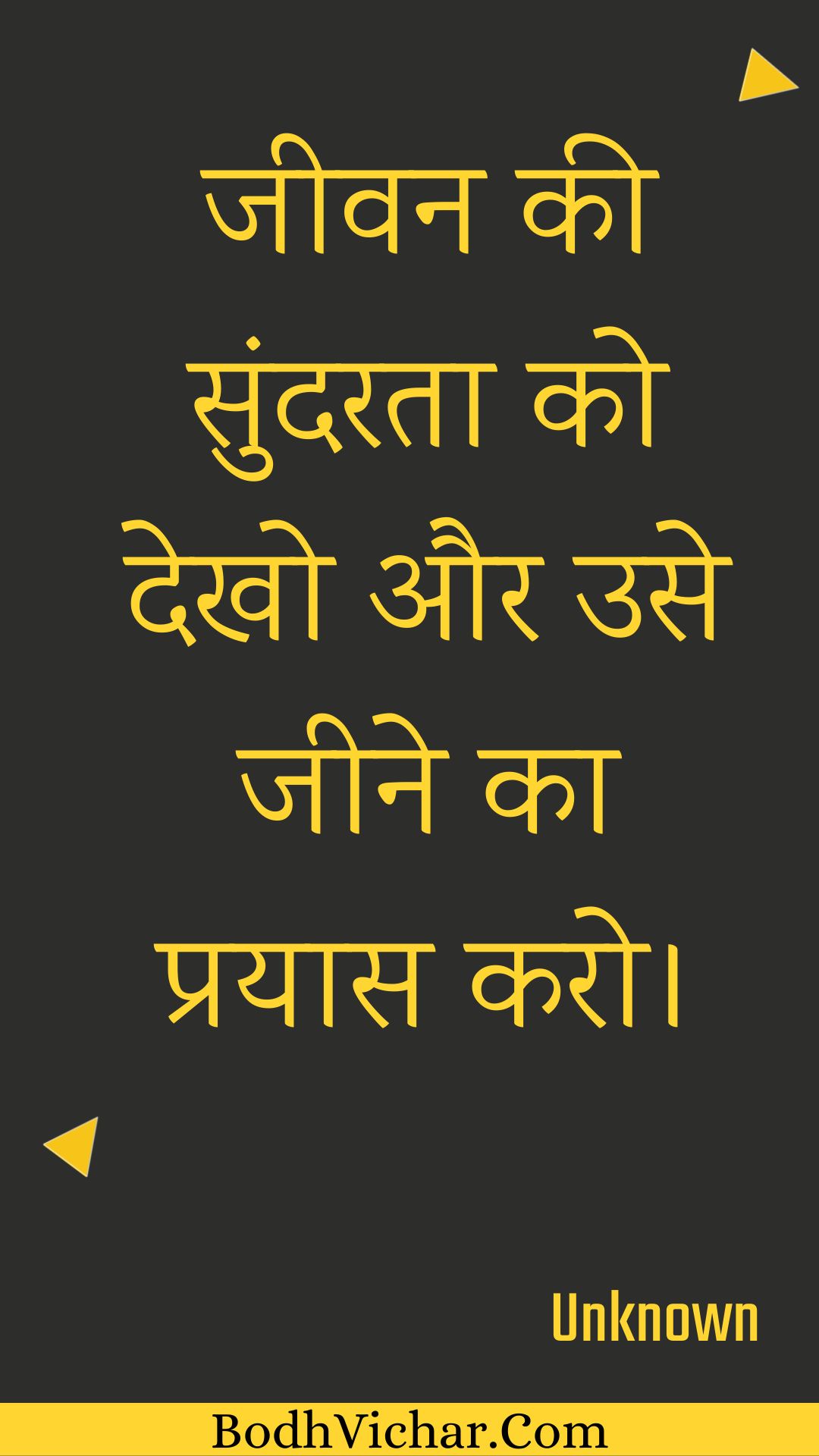 जीवन की सुंदरता को देखो और उसे जीने का प्रयास करो। : Jeevan kee sundarata ko dekho aur use jeene ka prayaas karo. - Unknown