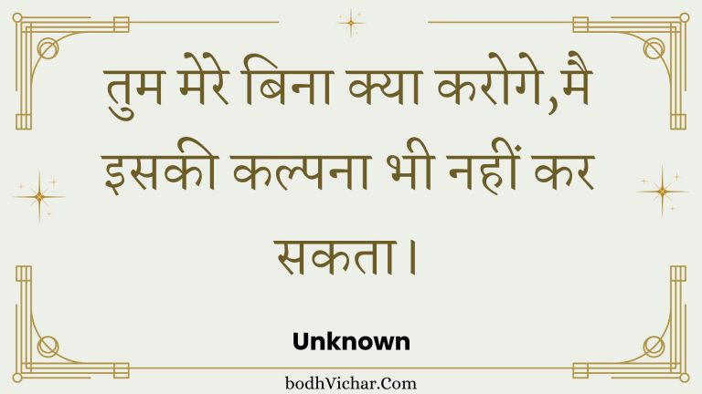 तुम मेरे बिना क्या करोगे,मै इसकी कल्पना भी नहीं कर सकता। : Tum mere bina kya karoge,mai isakee kalpana bhee nahin kar sakata. - Unknown